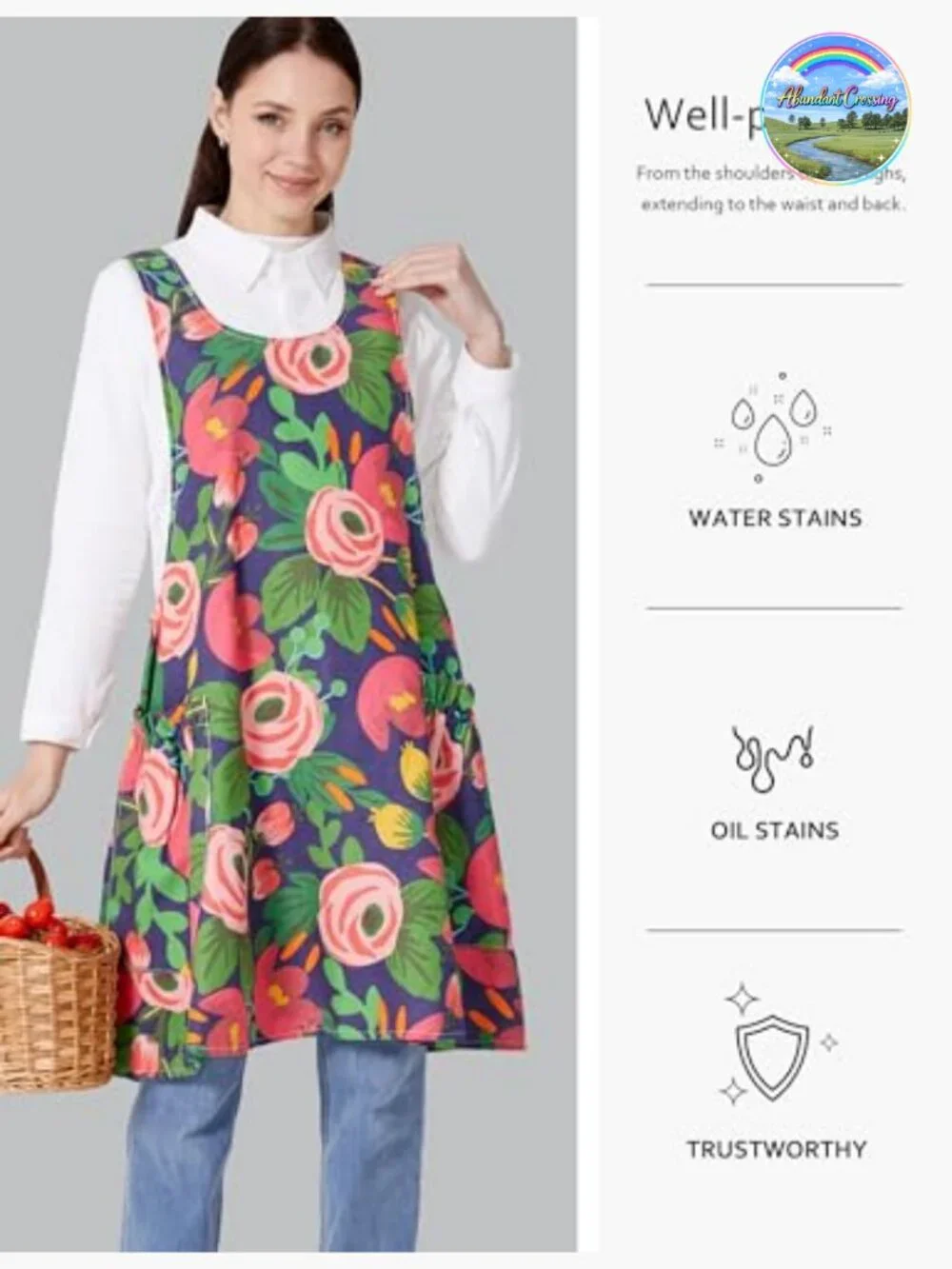 Adjustable Cross Back Apron with Pockets Cotton Linen Blend Full Length